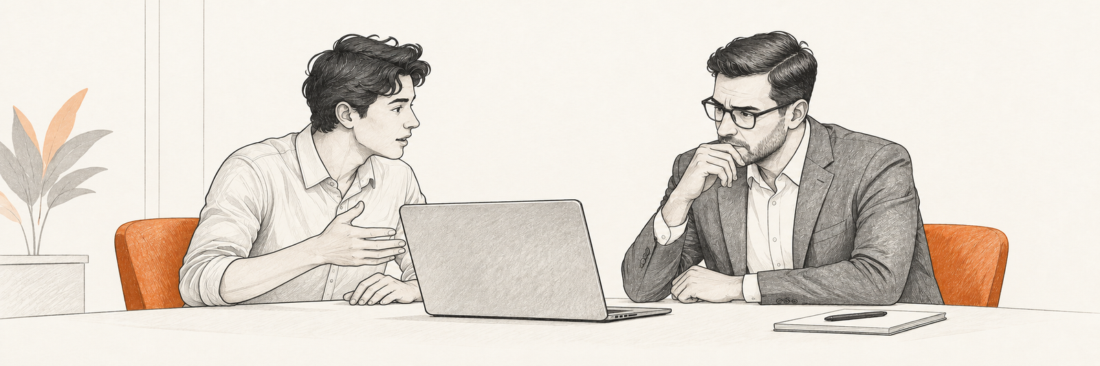 A founder demonstrates an AI product to a buyer who is evaluating the evidence behind it.